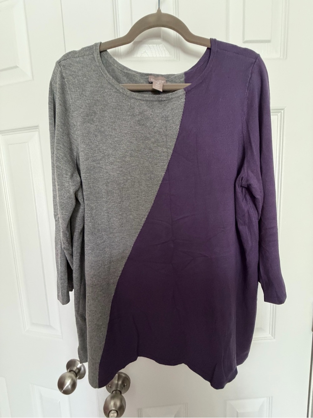 Chico's Gray and Purple Diagonal Colorblock Tunic